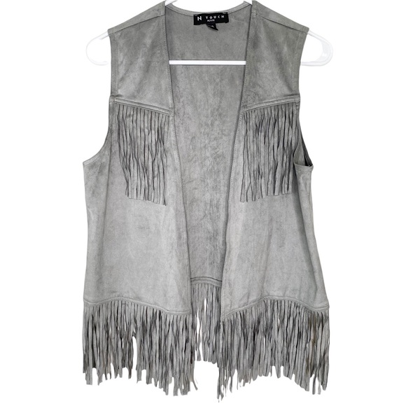 N Touch Jackets & Blazers - N Touch Western Cowgirl Fringed Vest Gray Faux Suede Women’s Petite